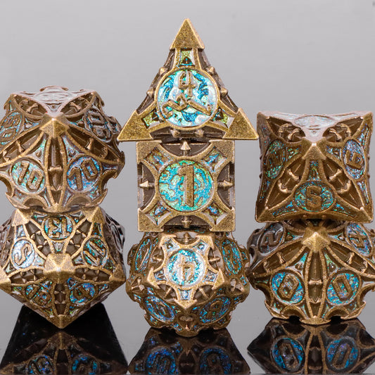 DnD Metal Dice Set Blue Dice For Dungeons and Dragons D and D Polyhedral dice set For Role Playing Game D&D Dice